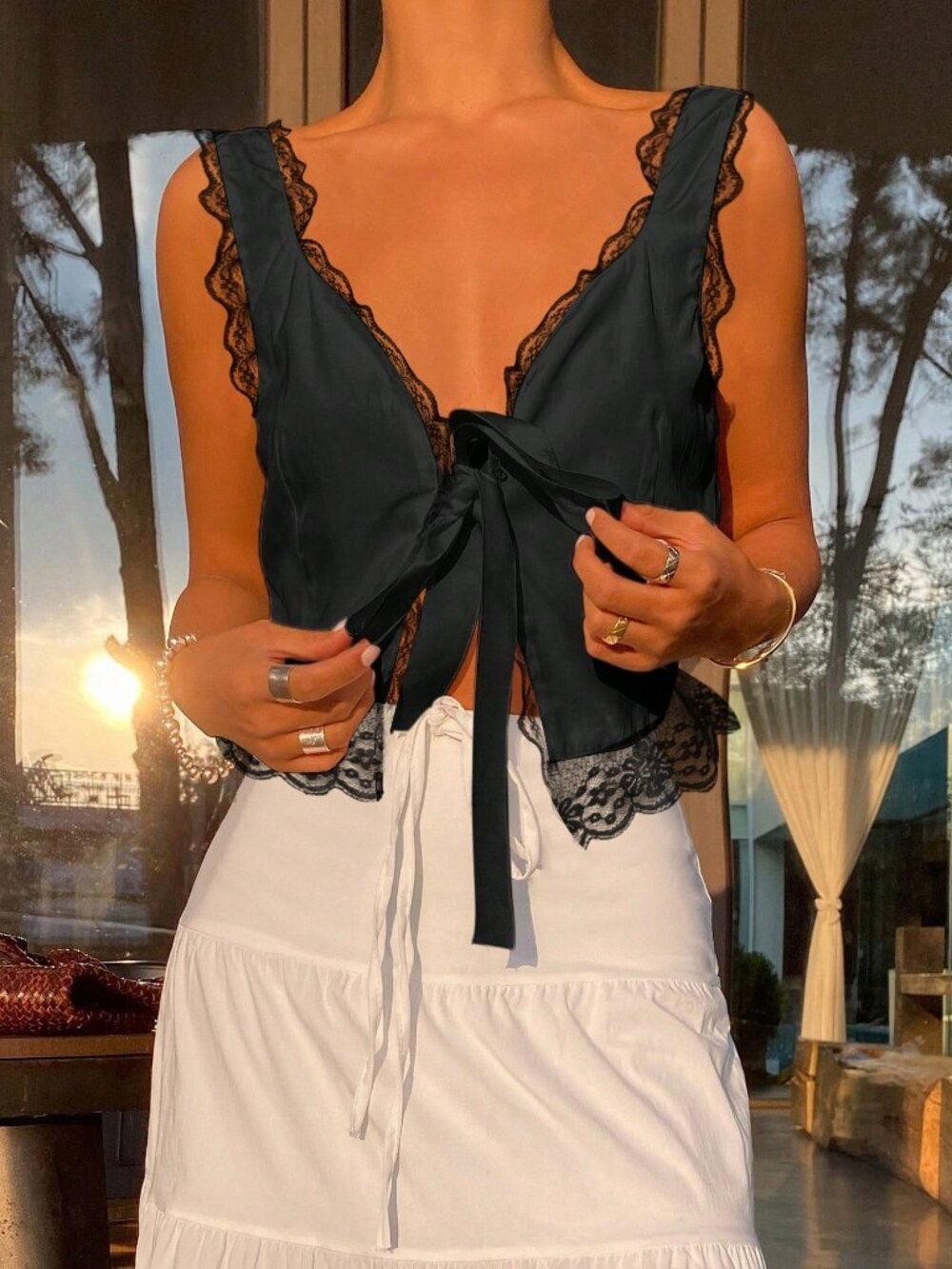 Black Casual Women's Cropped Camisole Tank Top